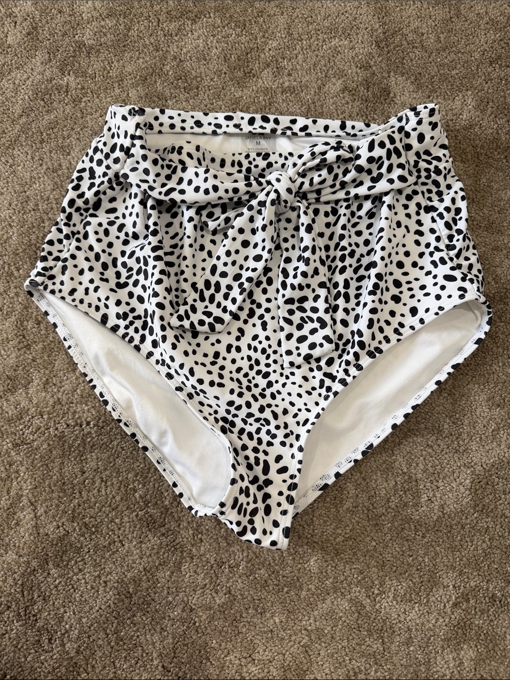 High-Waist Tie-Front Bikini Bottom in Black and White Dalmatian Print
